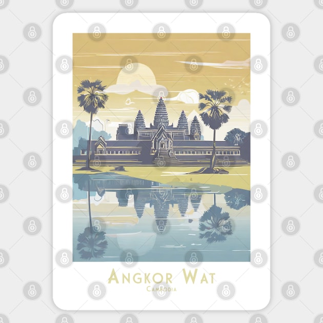 Vintage Angkor Wat Temple Sunset Poster Sticker by POD24